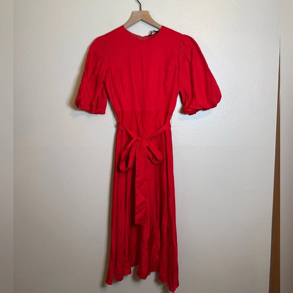 Kate Spade Silk-blend Matinee Puff Sleeve Midi‎ Dress